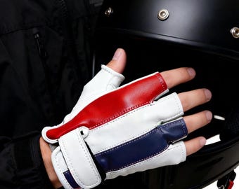Genuine Sheepskin Leather Half Finger Motorcycle Riding Gloves Padded Palm Metropolis Series