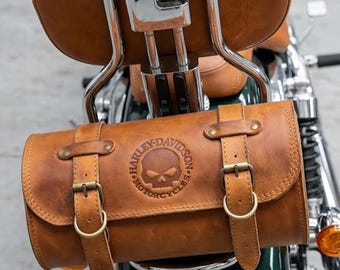 Crazy Horse Leather Motorcycle Tool Bag Barrel Handlebar Bag (1 Pcs)