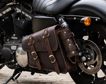 Genuine Crazy Horse Leather Motorcycle Sidebag for Harley Davidson Sportster Custom Pannier