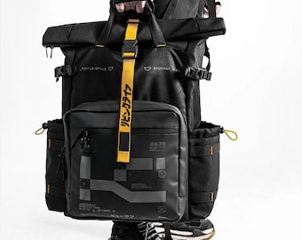 Techwear Rolltop Backpack Water Resistant Cordura Cyber Gear 17 Inch Laptop Bag