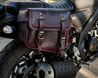 Genuine Brush-off Leather Motorcycle Sidebag Custom Cowhide Pannier for Scrambler Cruiser