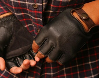 Lambskin Fingerless Motorcycle Gloves Padded Vintage Biker Half Finger Riding Gear