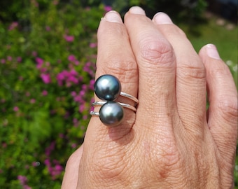 Double Tahitian pearl ring
