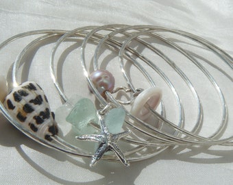 Set of 3 Thick 14G Sterling Silver Beach Bangles