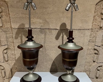 1940s Modernism Neoclassical Mexican Mahogany Table Lamps Style Luis Barragan