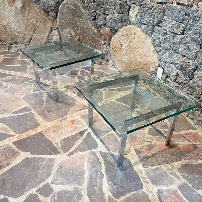 Milo Baughman Side Tables in Chrome Glass and Lucite Clean Modern 1970s image 1