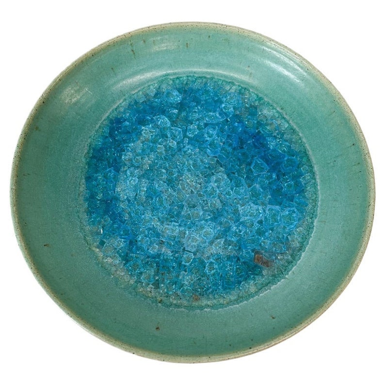 Artist Jade Snow Wong Ceramic Glass Pottery Dish Art in Turquoise San Francisco image 1