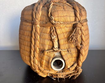Vintage Japanese Stoneware Wrapped Cask Sake Jug