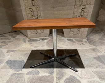 Style of Florence Knoll Walnut Entryway Desk or Small Side Table Adjustable Chrome Star Base