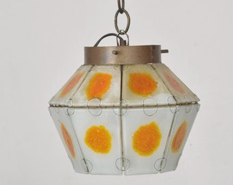 MEXICO 1960s FEDERS Mod Pendant Chandelier Custom Orange Glass Lamp Shade