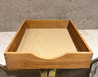 Vintage Oak Wood Paper Organizer Tray - Heavy Duty Old Desk