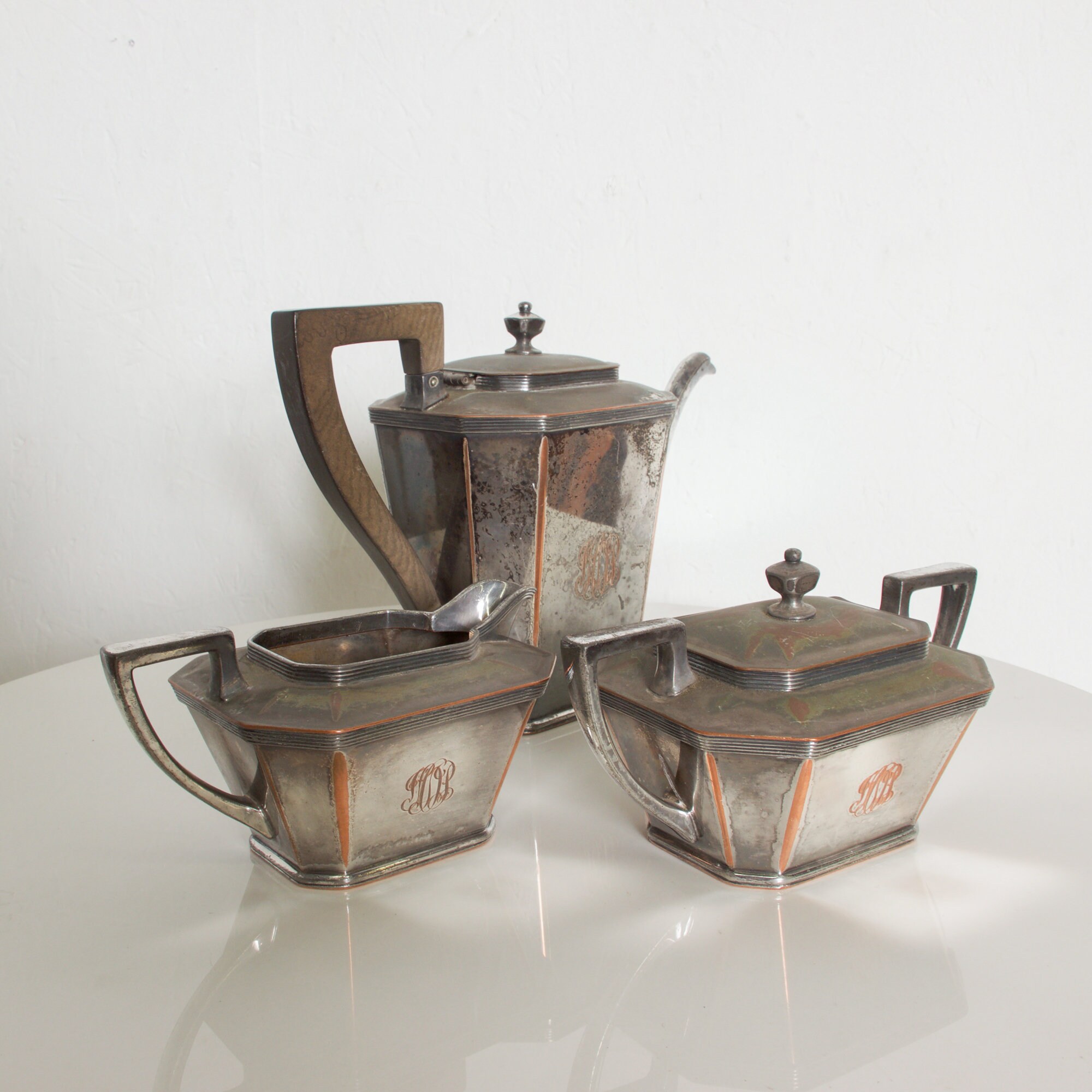 Art Deco Silver Plate Tea Set Lawrence B Smith LBSCO 1940s Etsy