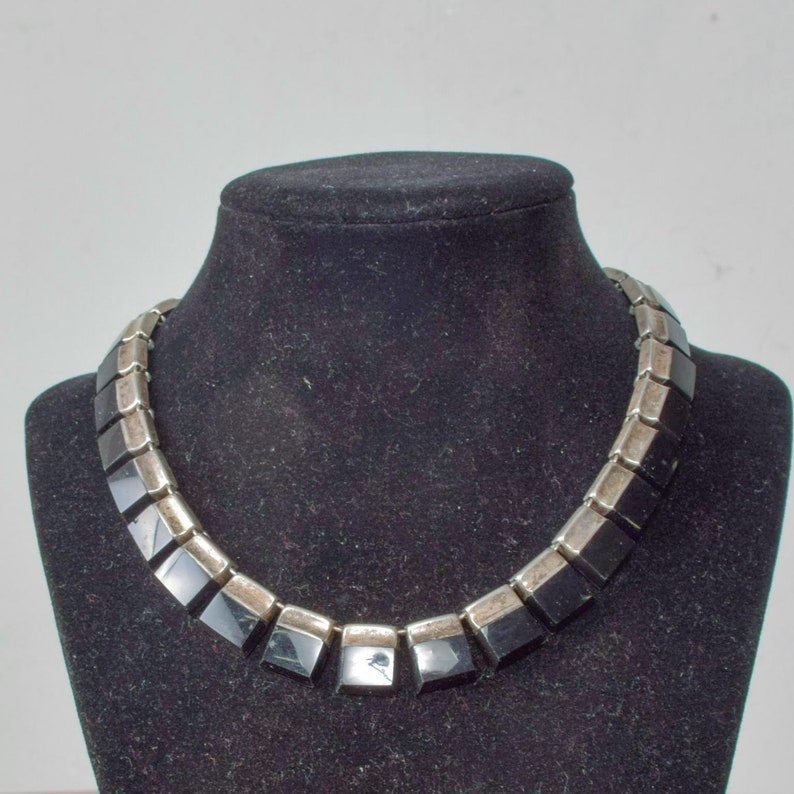 Mexican Modernist Choker Silver & Onyx, TAXCO, After Los Castillo image 4