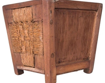 Michael Van Beuren Basket Planter Box Seagrass Mahogany Wood Mexico 1940s