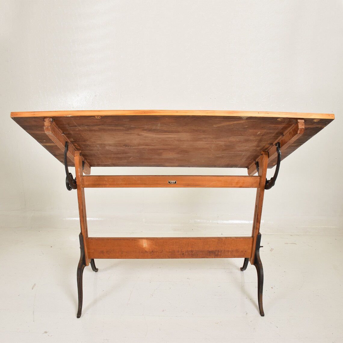 Antique Lietz Drafting Table in Solid Maple Wood Cast Iron Art Deco San