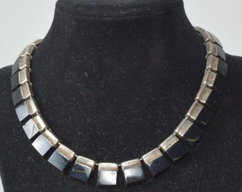 Mexican Modernist Choker Silver & Onyx, TAXCO, After Los Castillo