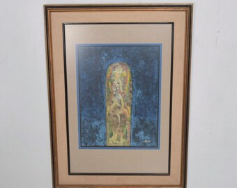 Byron Galvez Art Mexican Modernism Abstract Mixed Media Piece in Blue