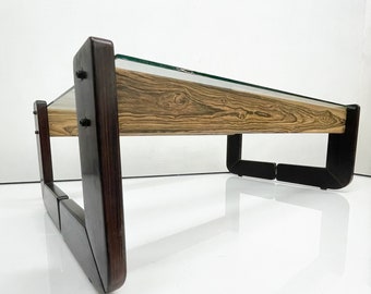 1960s Brazil Percival Lafer Modern Exotic Wood Framed Glass Coffee Table