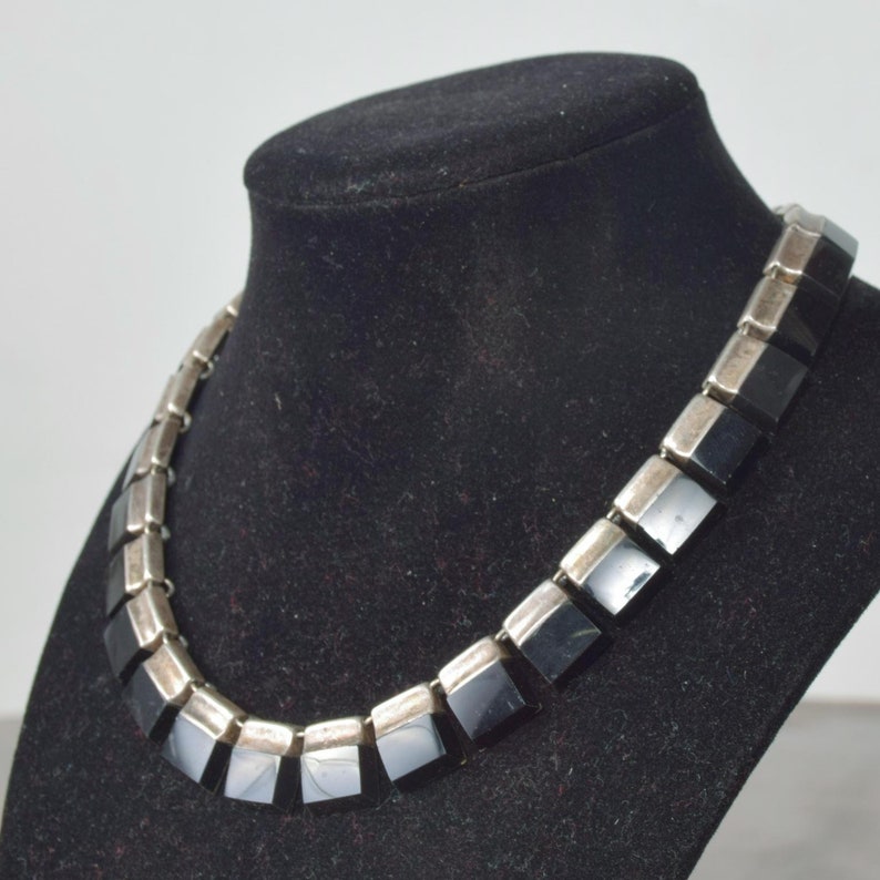 Mexican Modernist Choker Silver & Onyx, TAXCO, After Los Castillo image 5