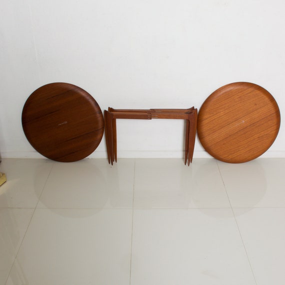 1957 FRITZ HANSEN Teak Folding Tray Side Table Set of Two Denmark model 4508 Etsy