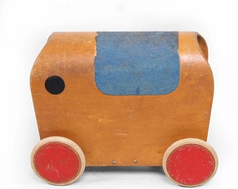 Antonio Vitali & Kurt Naef Modernist Swiss Handmade Wood Toy Elephant Car 1950s
