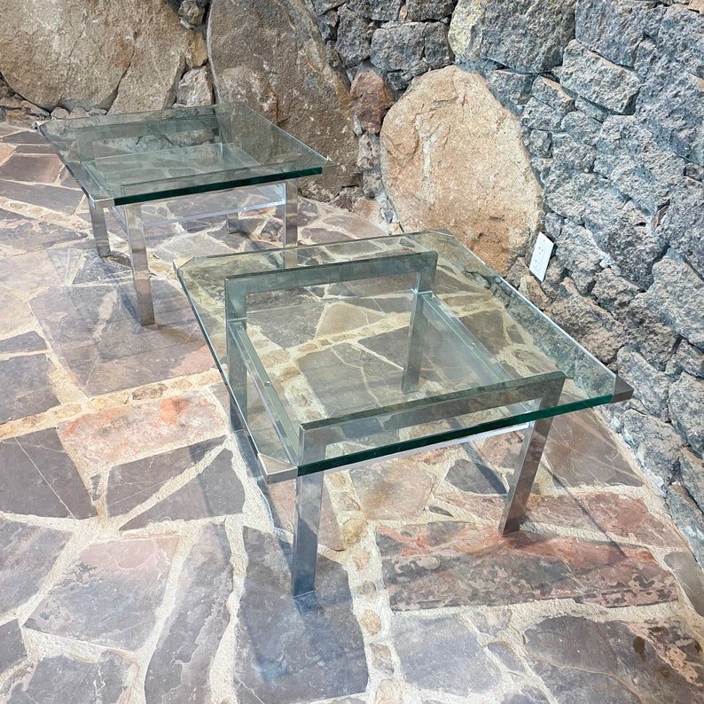 Milo Baughman Side Tables in Chrome Glass and Lucite Clean Modern 1970s image 4