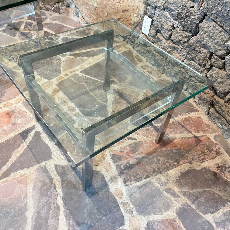 Milo Baughman Side Tables in Chrome Glass and Lucite Clean Modern 1970s image 5