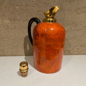 1950s Aldo Tura Macabo Fancy Red Thermos Pitcher Carafe Goatskin & Brass image 2