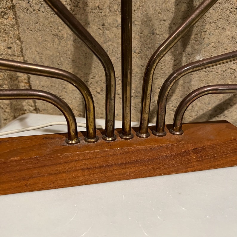 1960s Modernist Menorah Sculptural 7 Arm Table Lamp Pair Teak & Brass Parzinger image 2