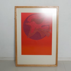 Pedro Coronel ABSTRACT Dove Modern ART Lithograph in Red 1980s image 1