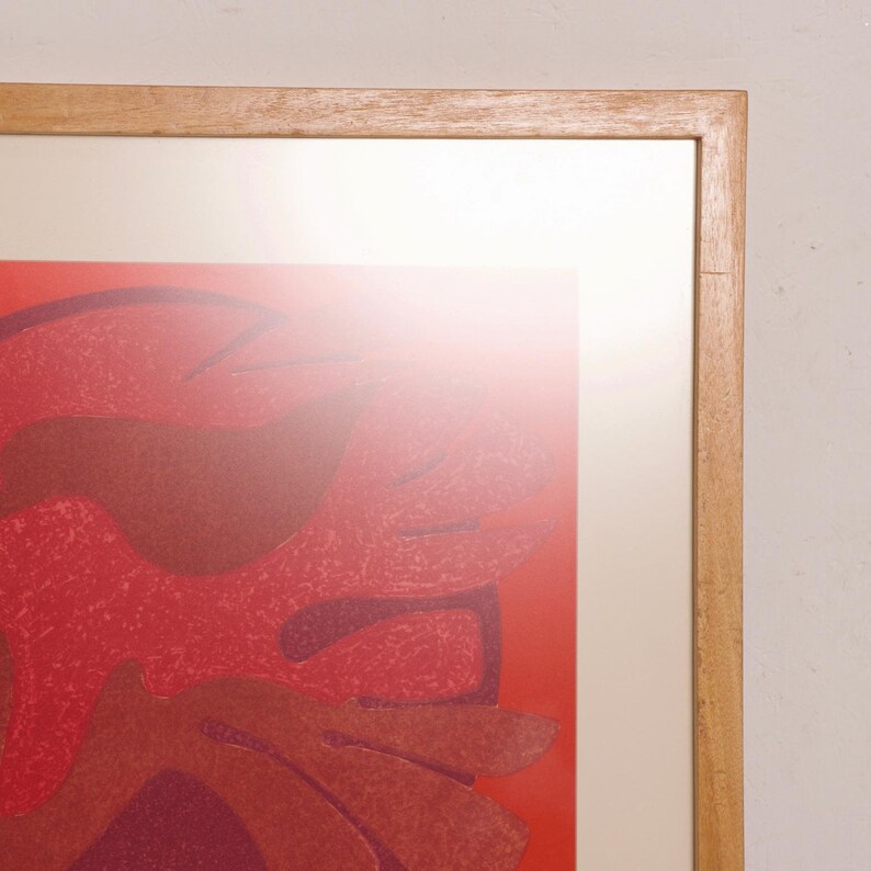 Pedro Coronel ABSTRACT Dove Modern ART Lithograph in Red 1980s image 5