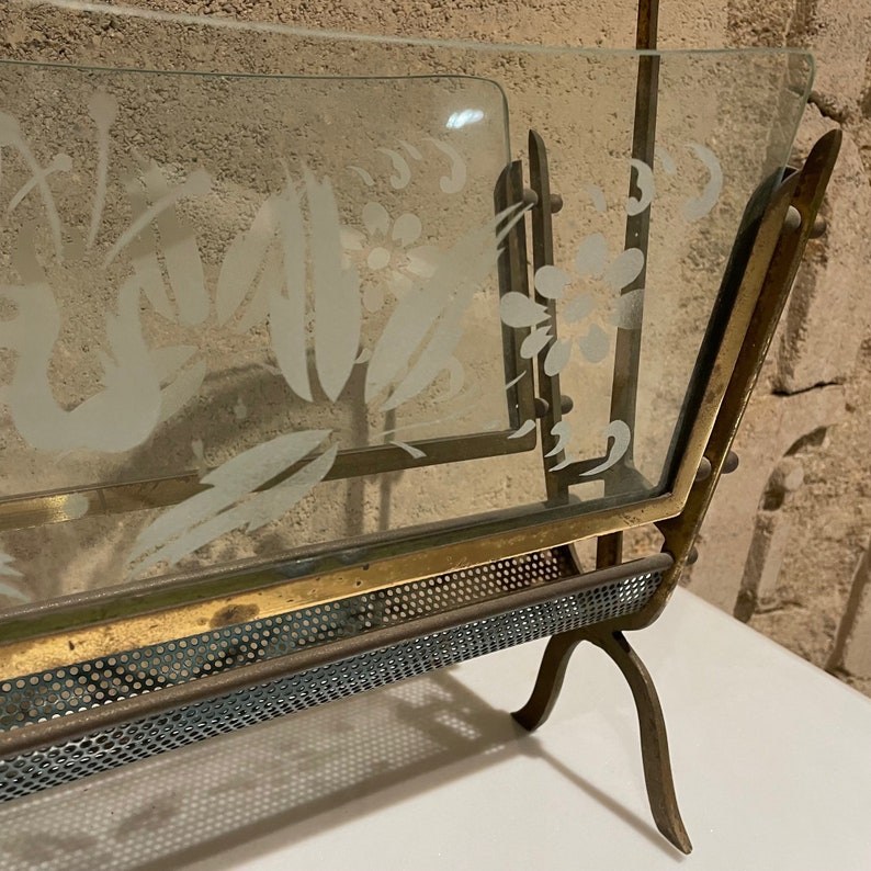 1950s Fontana Arte Magazine Rack Venetian Flower Art Glass Italy image 10