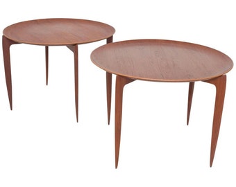 1957 FRITZ HANSEN Teak Folding Tray Side Table -Set of Two Denmark model 4508