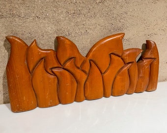 Last Supper Abstract Wood Sculpture signed Victor Rozo Mexico DF 1999