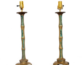 Fabulous Table Lamps Bronze Faux Bamboo Turquoise by Pepe Mendoza 1950s