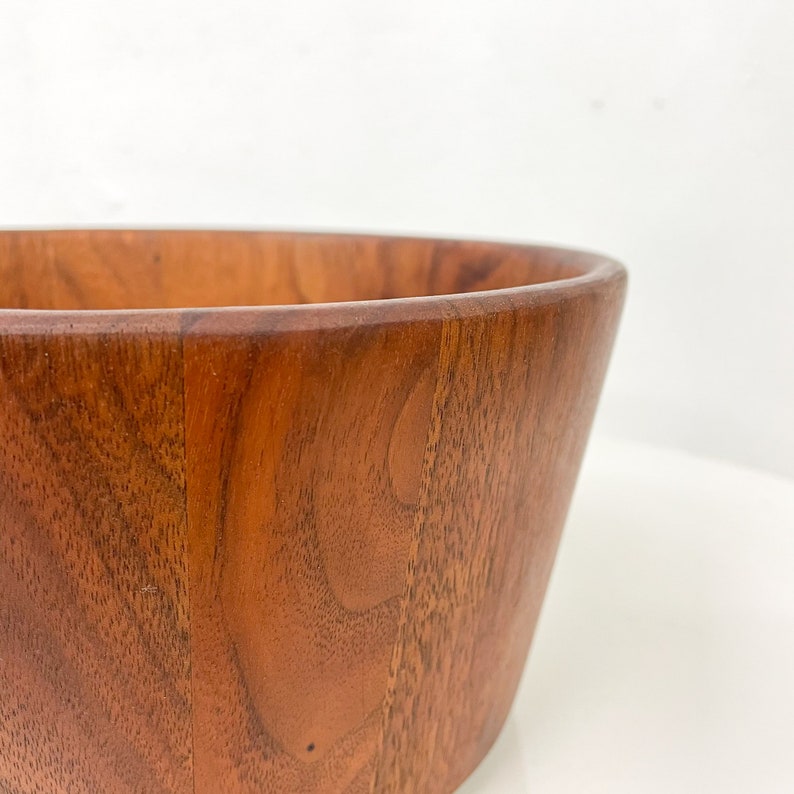 Mid Century Modern Sculptural Staved Solid Walnut Wood Bowl. image 2