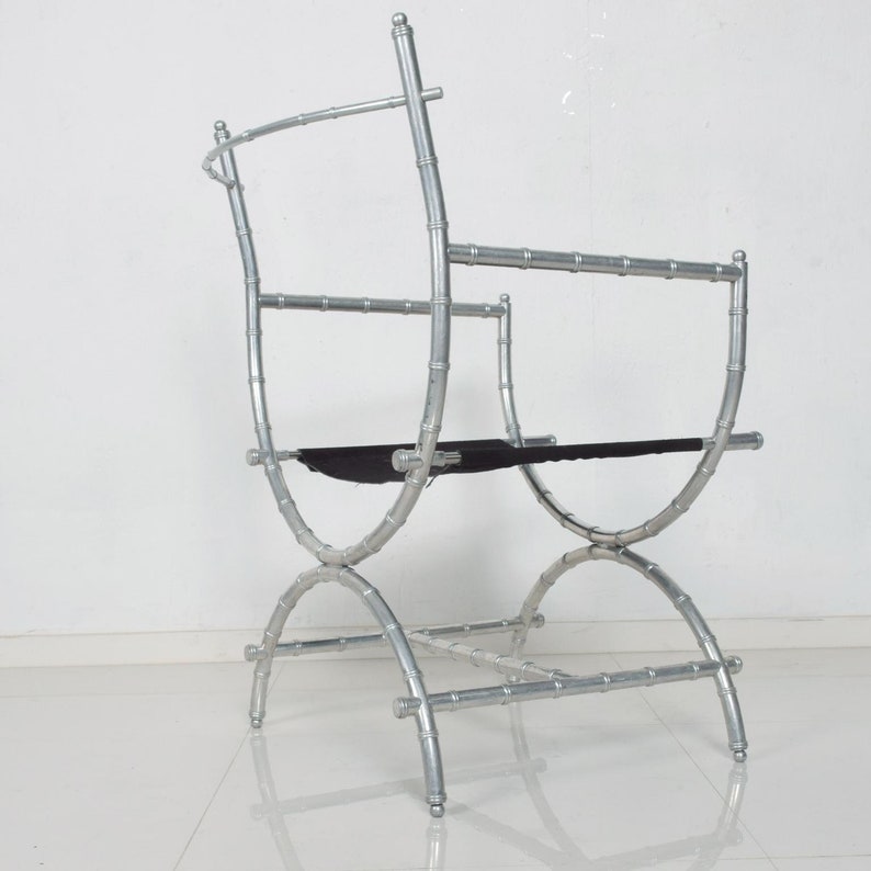 1960s Regency Faux Silver Bamboo Side Chair style Frank Kyle Mexican Modernist image 5
