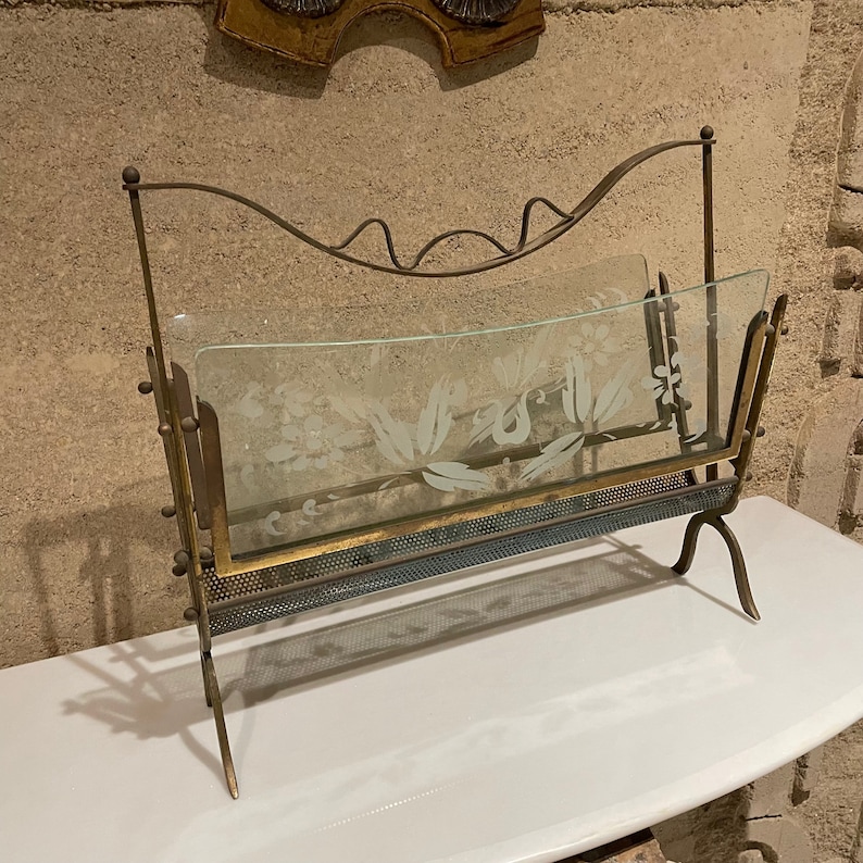 1950s Fontana Arte Magazine Rack Venetian Flower Art Glass Italy image 4