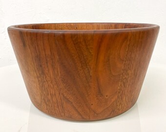 Mid Century Modern Sculptural Staved Solid Walnut Wood Bowl.