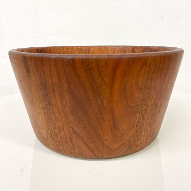 Mid Century Modern Sculptural Staved Solid Walnut Wood Bowl. image 1