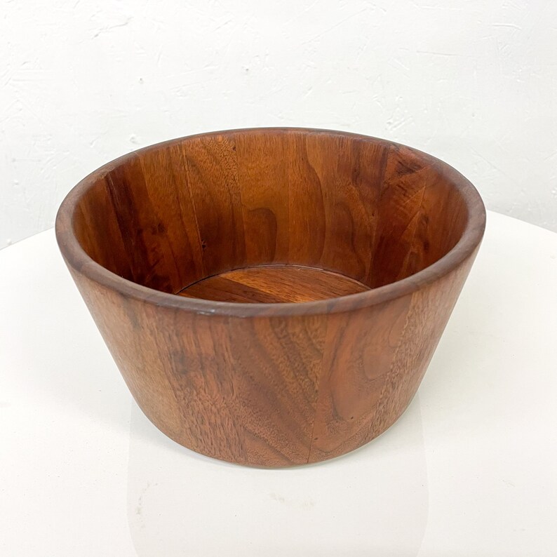 Mid Century Modern Sculptural Staved Solid Walnut Wood Bowl. image 3