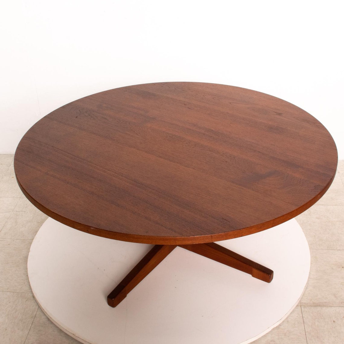 Mid Century Danish Modern Round Coffee Table Solid Teak Wood Etsy