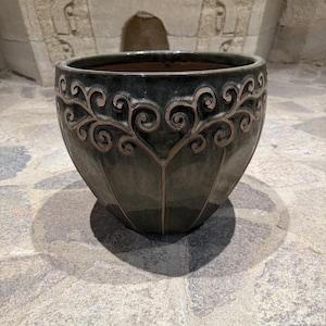 French Art Nouveau Olive-Green Planter Jardinière
