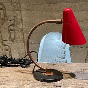 French Desk Table Lamp Lovely Red Perforated Cone Shade 1950s FRANCE image 10