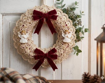 Vintage Crochet Lace Wreath Pattern | Christmas Angel Amigurumi Decor | Victorian Holiday Door Hanger | DIY Heirloom Lace Ornament