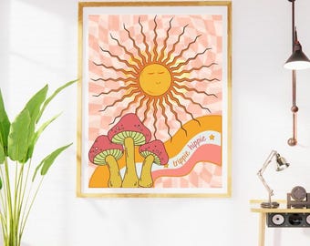 Trippie Hippie Sun Mushroom Art Print (Digital Download) with optional A4 frame