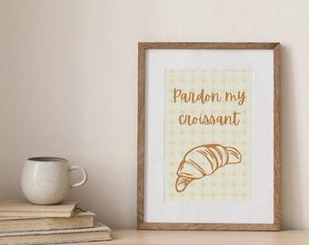 Croissant Plaid Wall Art Print (Digital Download) with optional A4 frame