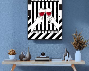 Cheers Wine Glass Wall Art (Digital Download) – Home Cafe Decor with optional A4 frame
