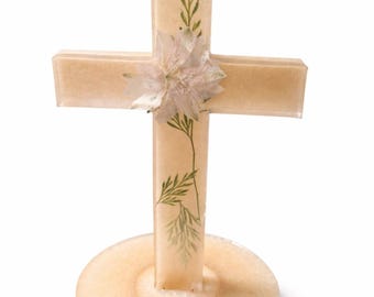 Mini Resin Cross – Floral Faith Desk Decor, Christian Shelf Accent