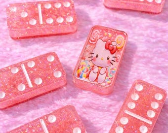 Custom Hello Kitty Resin Dominoes | Sparkle Pink Game Set